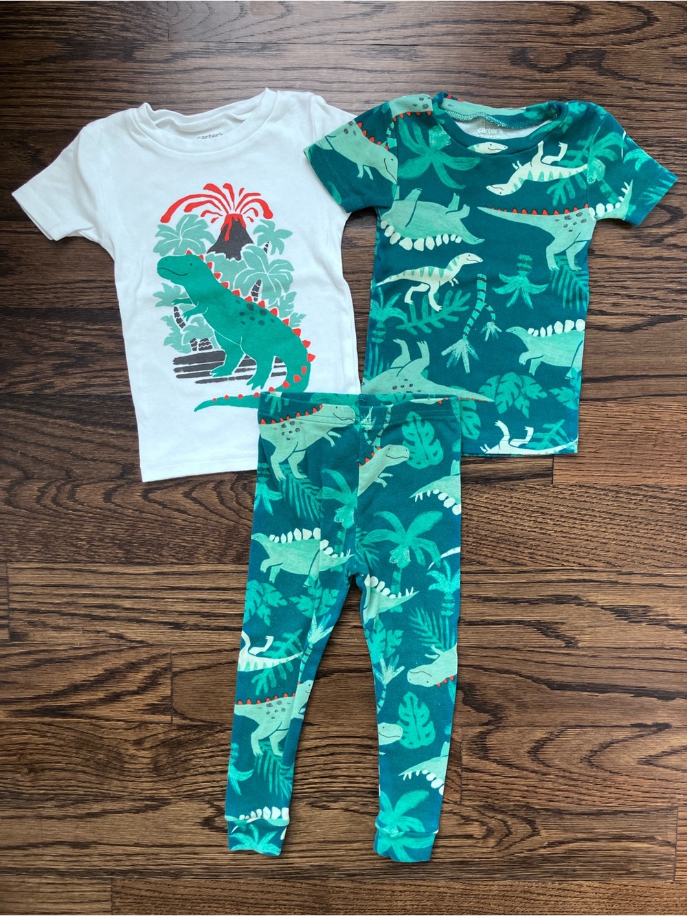 Carter’s Green Dinosaur Snug-fit Cotton Pajamas Set, 2T